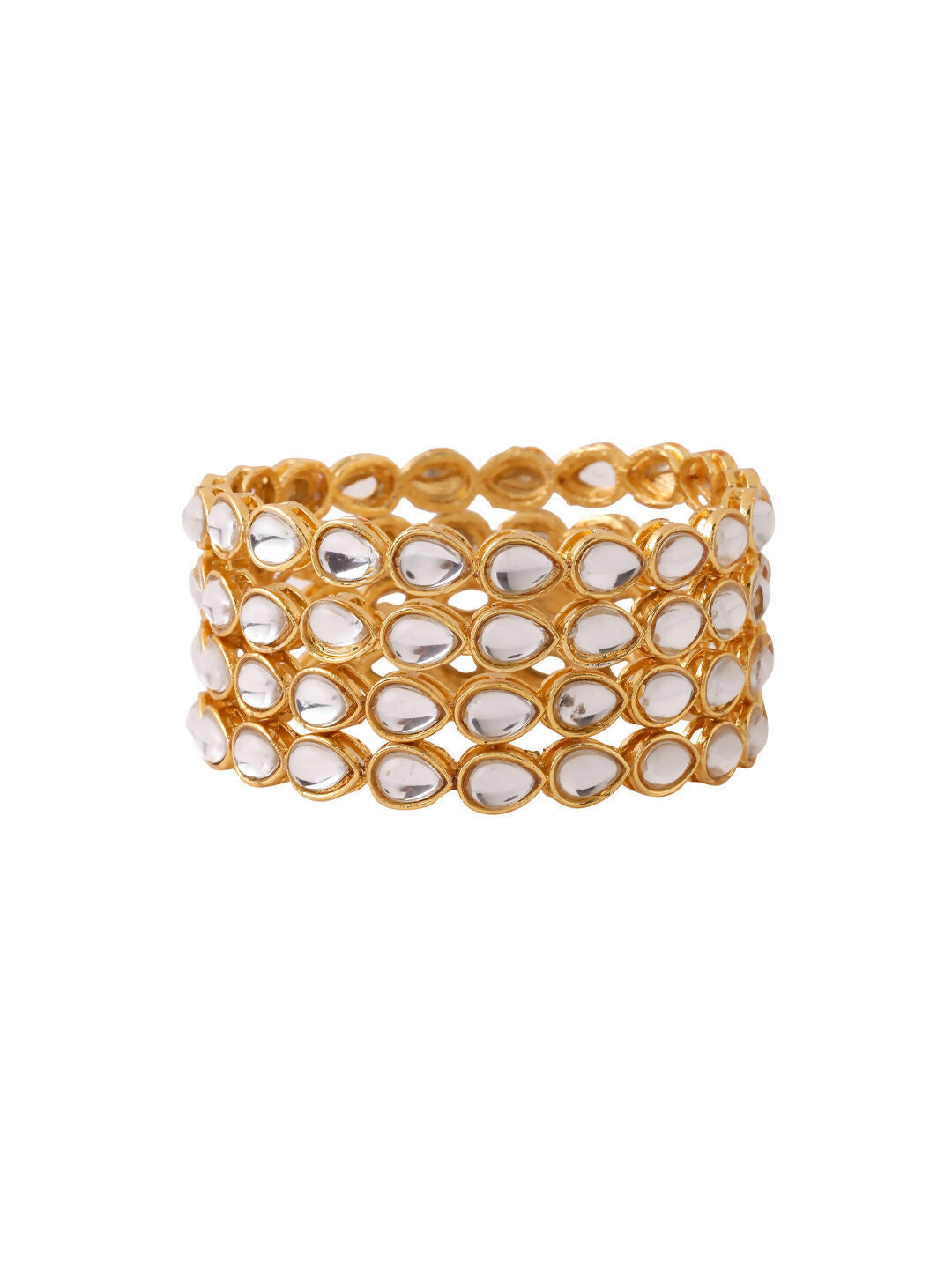 NVR Women's Set of 4 Gold-Polished Kundan Studded Traditional Bangles