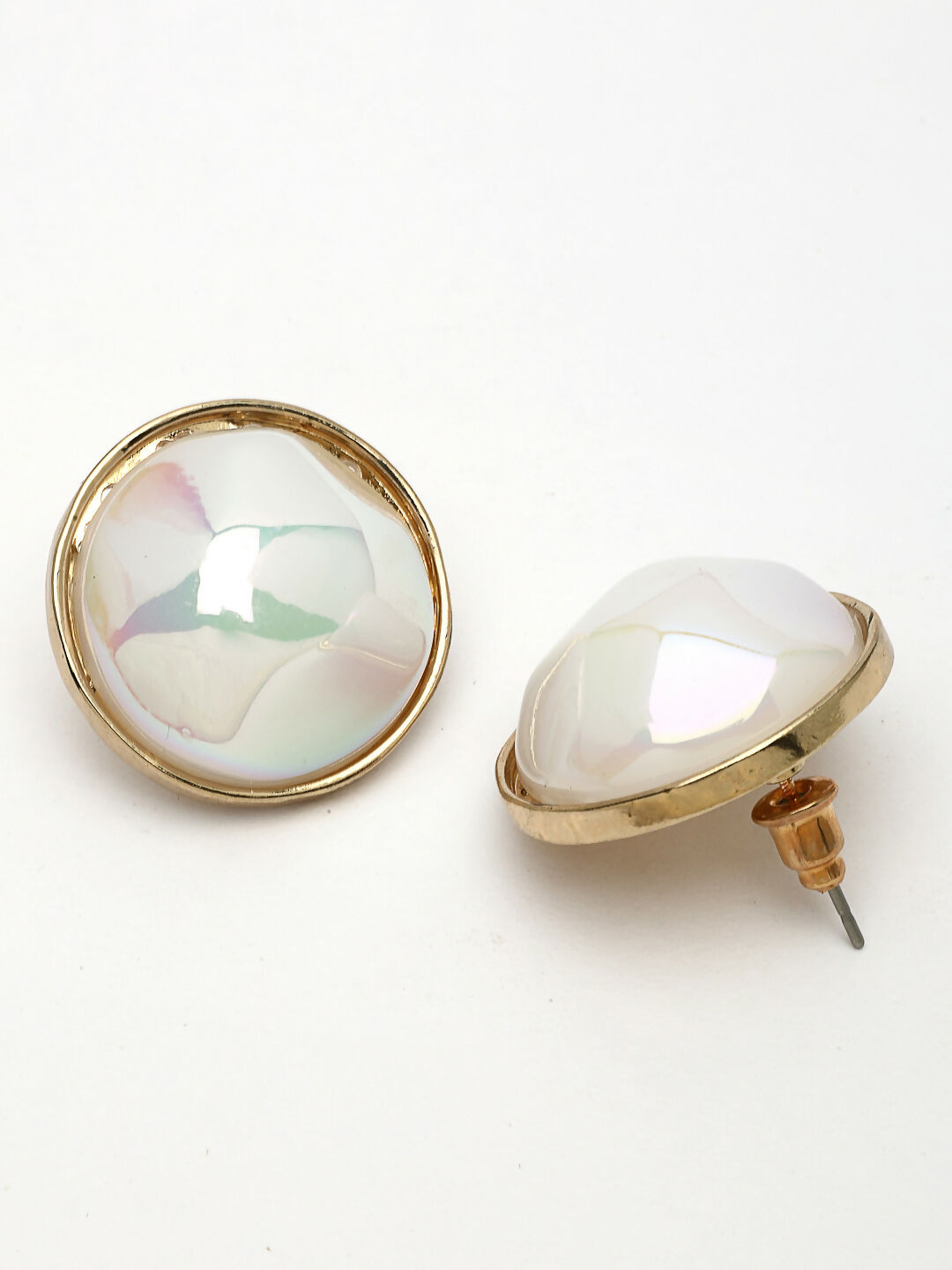 NVR Wome's Gold-Polished Pearl Studded Circular Studs Earring