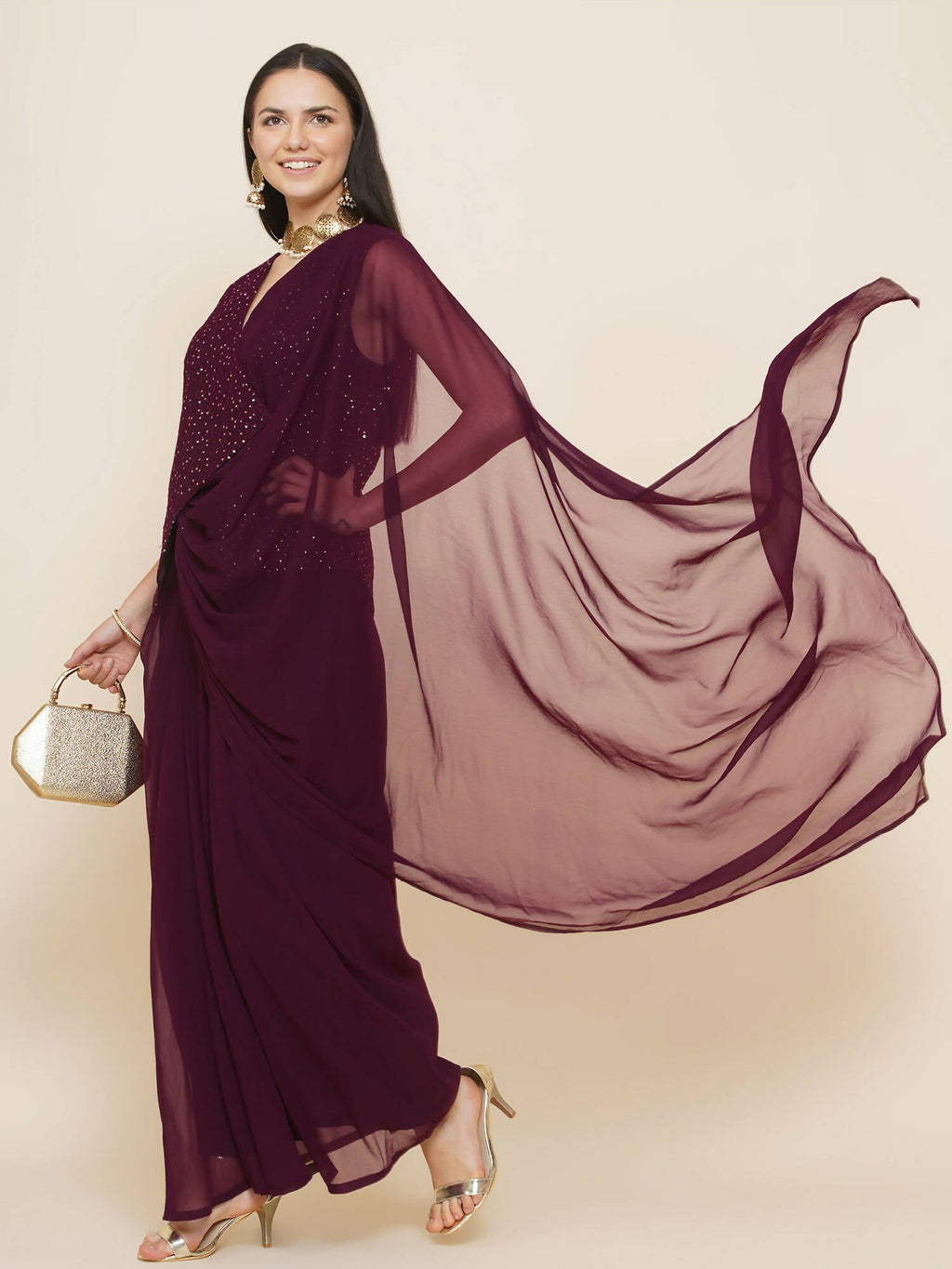 Women Republic Bronze Georgette Jacket With Skirt
