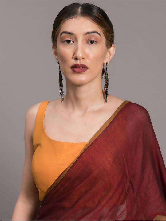 Suta Grey Maroon Colourblocked Pure Cotton Saree