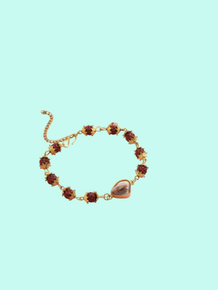 NVR Women's Gold Toned Rudraksh & Pearls Bracelet