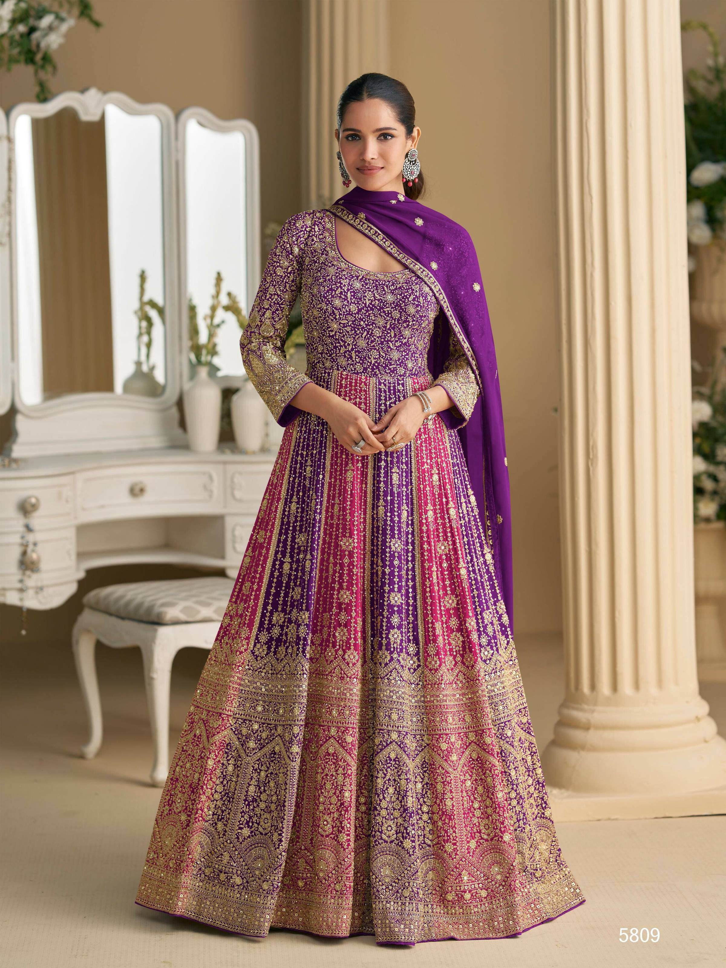 Anaita Rani Pink Georgette Readymade Anarkali Suit with Embroidery Zarkan Work