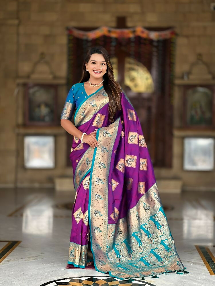 PR Fashion Magenta Soft Banarasi Silk With Zari Weaving Meenakari Design Saree