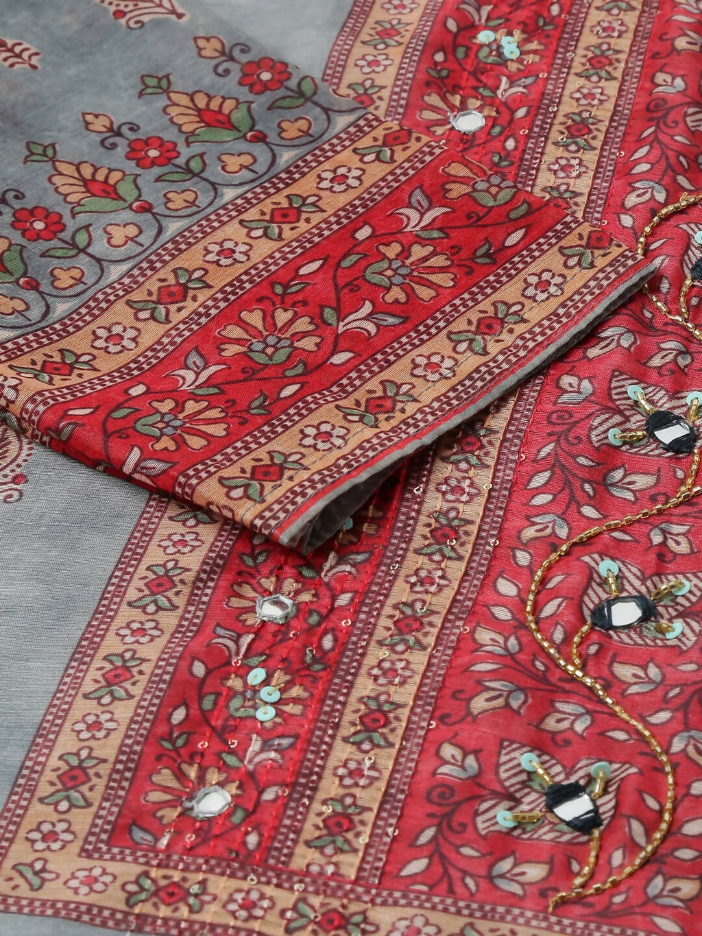 Grey Chinon Digital Printed With Hand Work Kurta - Himanshi