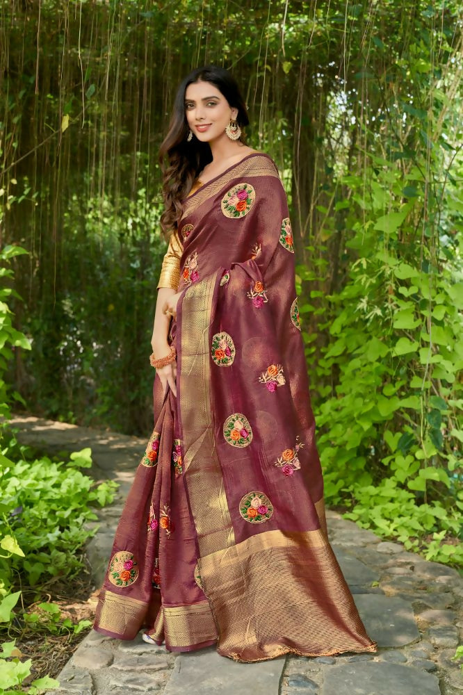 Vamsee Nikita Wine Cotton  Saree