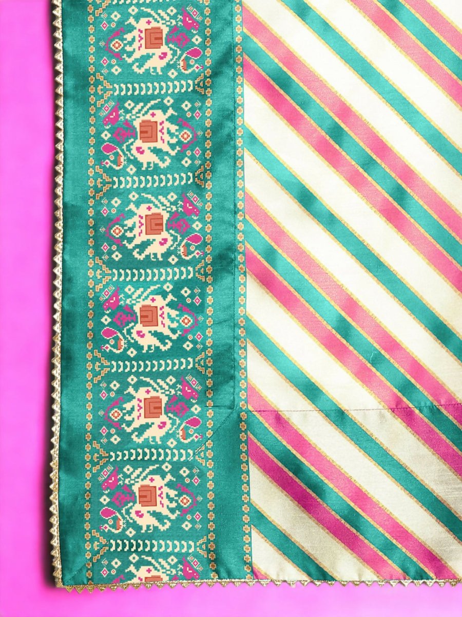 Ahalyaa Women Sea Green Printed Gotta Patti Kurti with Palazzos & Dupatta - Sea Green