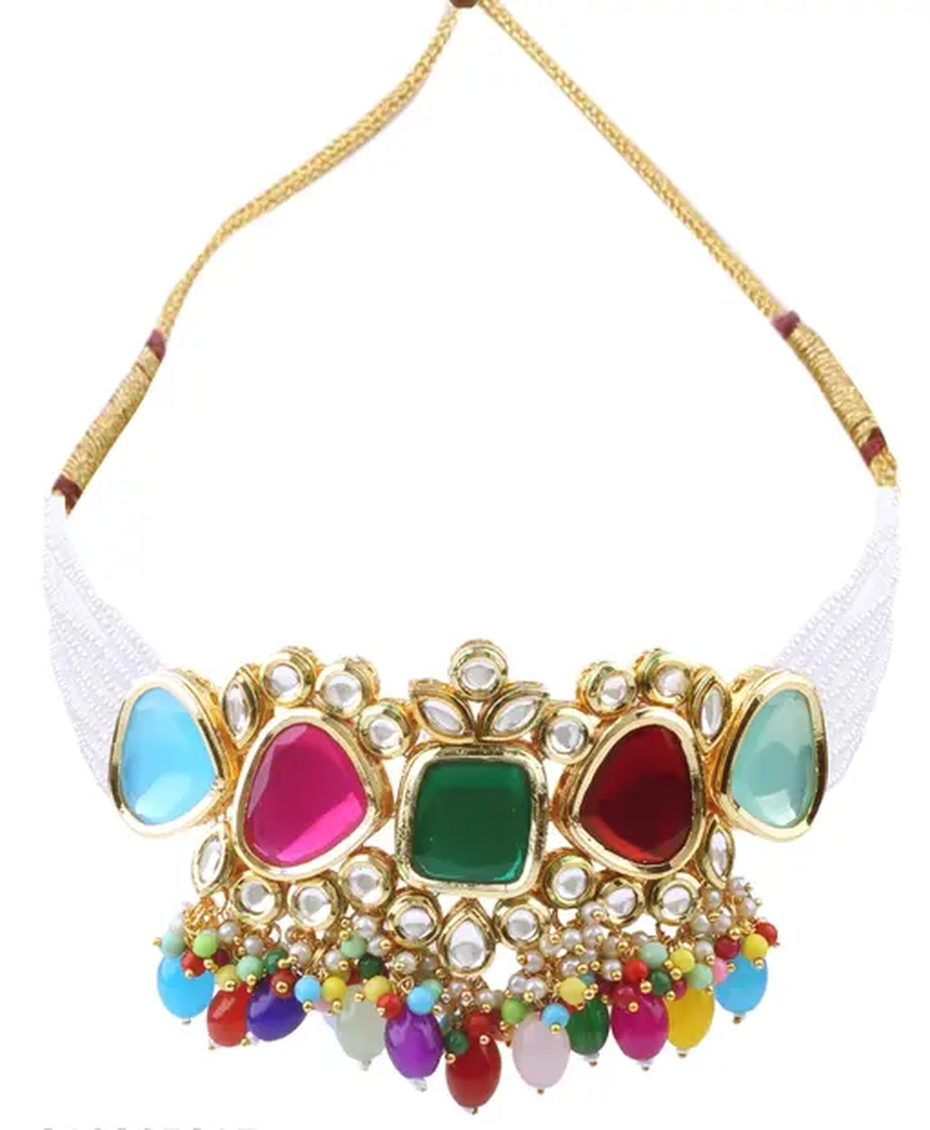 Jewel City Elegant Multi Gold Indian Kundan Choker Necklace and Earring Set