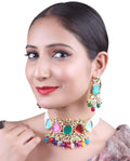 Jewel City Elegant Multi Gold Indian Kundan Choker Necklace and Earring Set