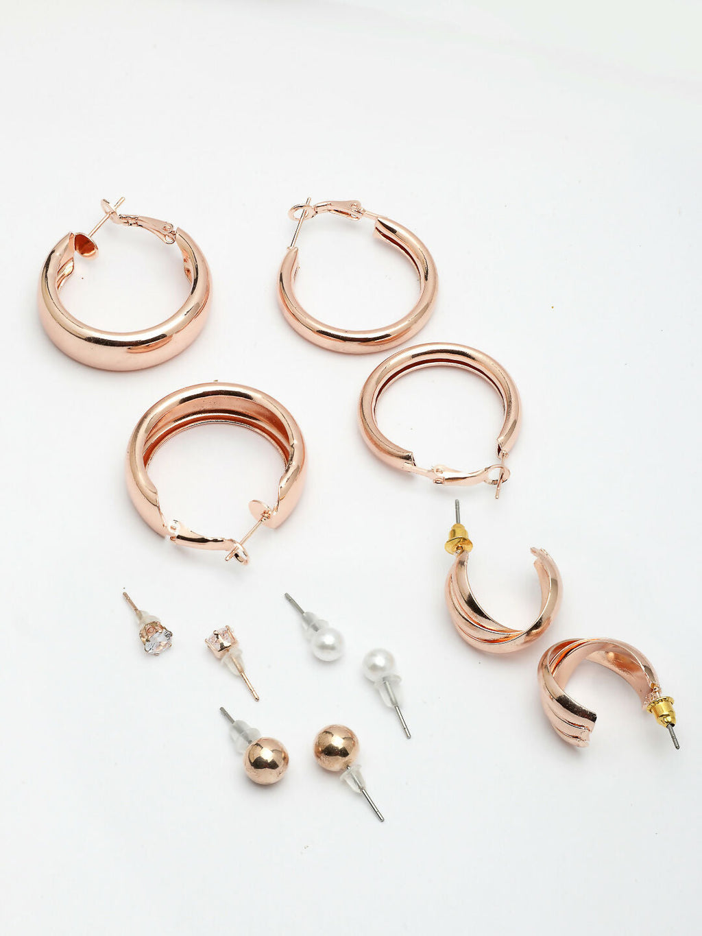 NVR Women's Set of 6 Rose Gold-Polished Contemporary Hoop Earrings