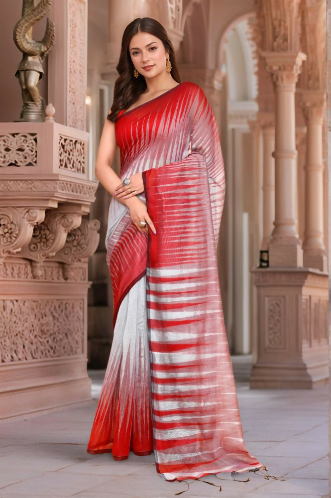 Joban Fashion Women Red Trendy Cotton Saree