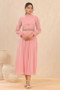 Juniper Women Pink Chiffon Woven Design Flared Dress