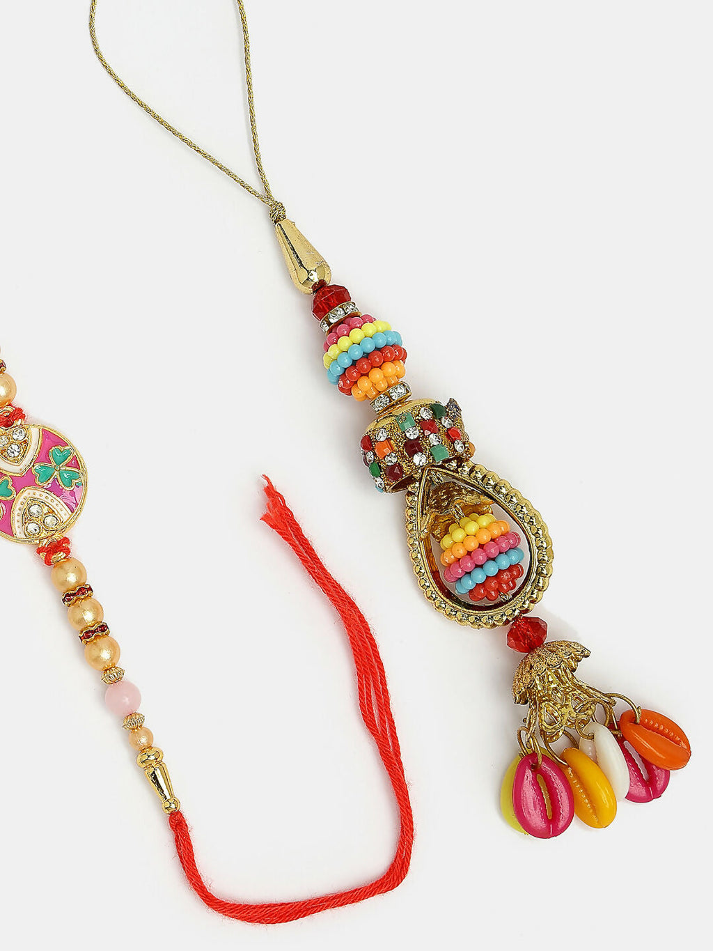 NVR Women & Men Set of 2 Multicolor Artificial beads Bhaiya Bhabhi Rakhi With Roli Chawal