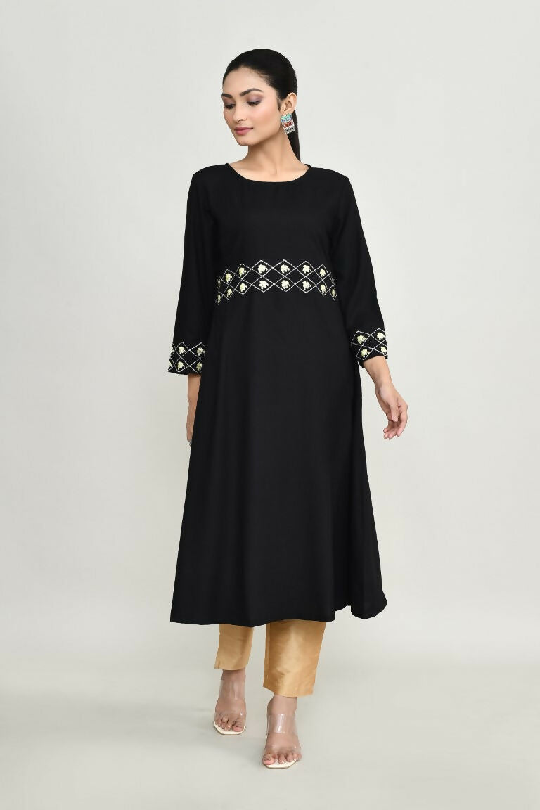 Joban Fashion Black Rayon Kurta Set
