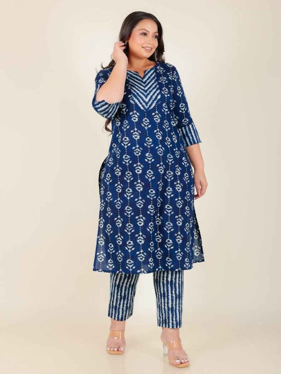 Aramya Blue Soft Cotton Floral Print Straight Kurta Set for Women