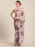 Ahalyaa Women's Pink Chiffon Digital Print Floral Saree