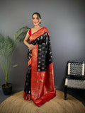 Joban Fashion Banarasi Black Woven Butti Soft Silk Saree