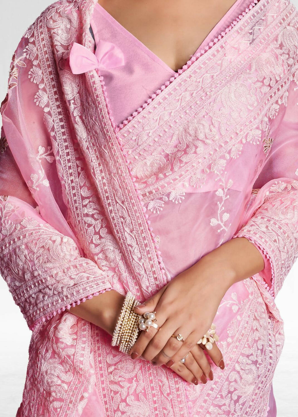 Vamsee Pink Organza Saree