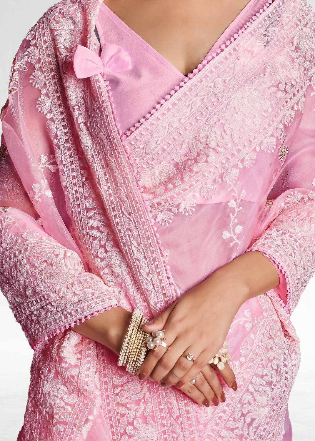 Vamsee Pink Organza Saree