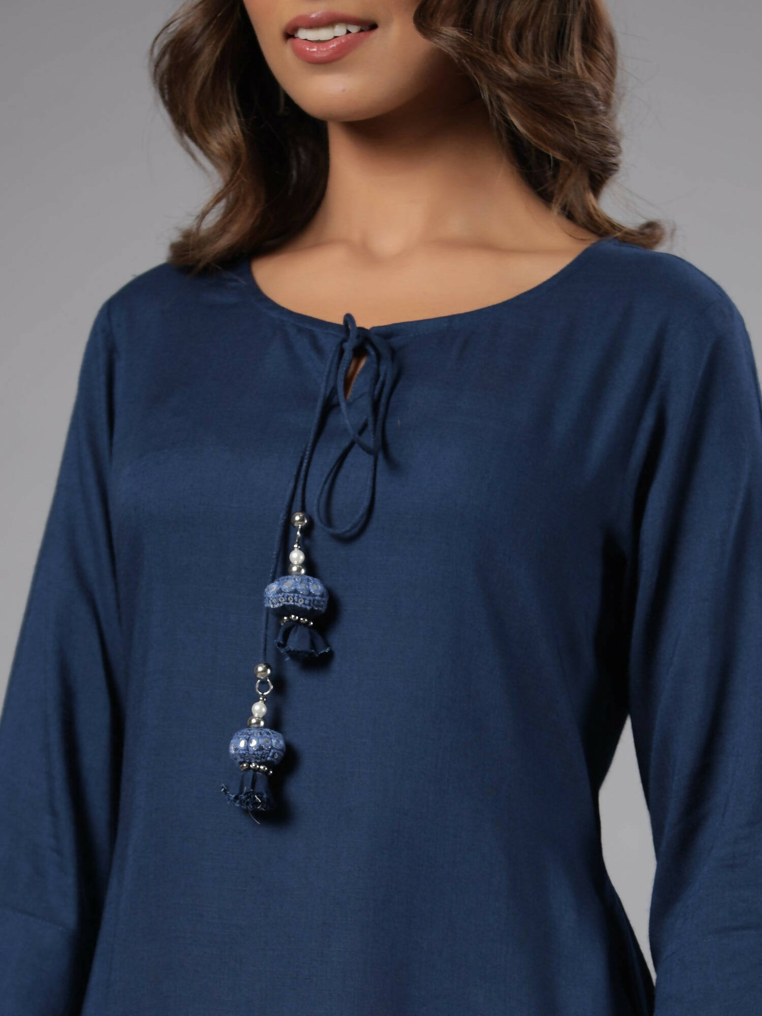 Juniper Women Indigo Rayon Solid Asymmetric Kurta
