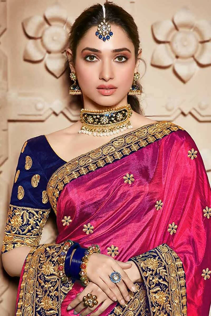 Vamika Pink Embroidery Sana Silk Saree