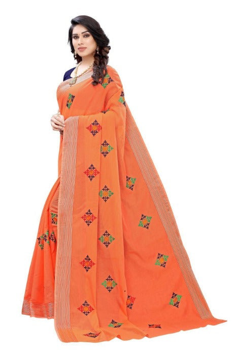 Vamika Chanderi Cotton Embroidery Orange Saree (Dixa Orange)