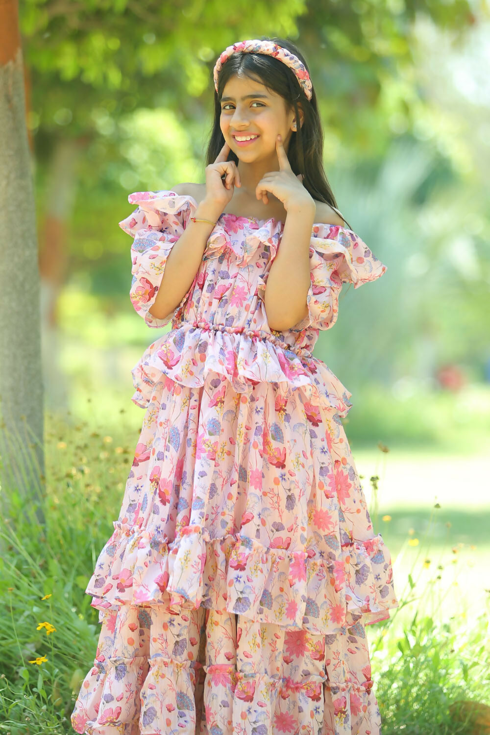 LH Luxury Fashion Glam Tiered Dress – Elegant Floral Long Dress for Girls