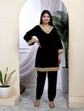 Miravan Women's Black Velvet Dreams Embroidered Co-ord Set