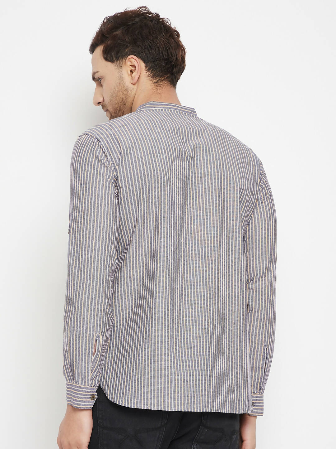Even Apparels Grey Color Pure Cotton Short Men's Kurta With Band Collar