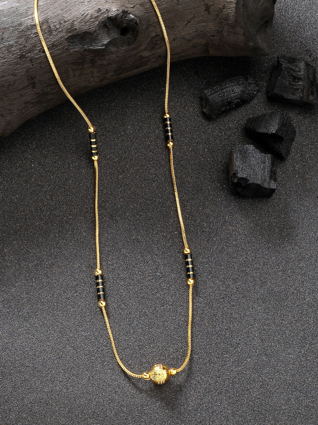 NVR Women's Set of 2 Black Gold-Polished & Beaded Mangalsutra