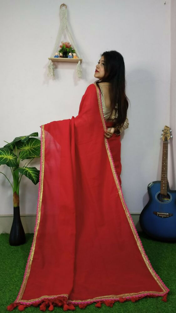 Exclusive Collection Beautiful Khadi Cotton Handloom Saree With Beautiful Zari Border - Red