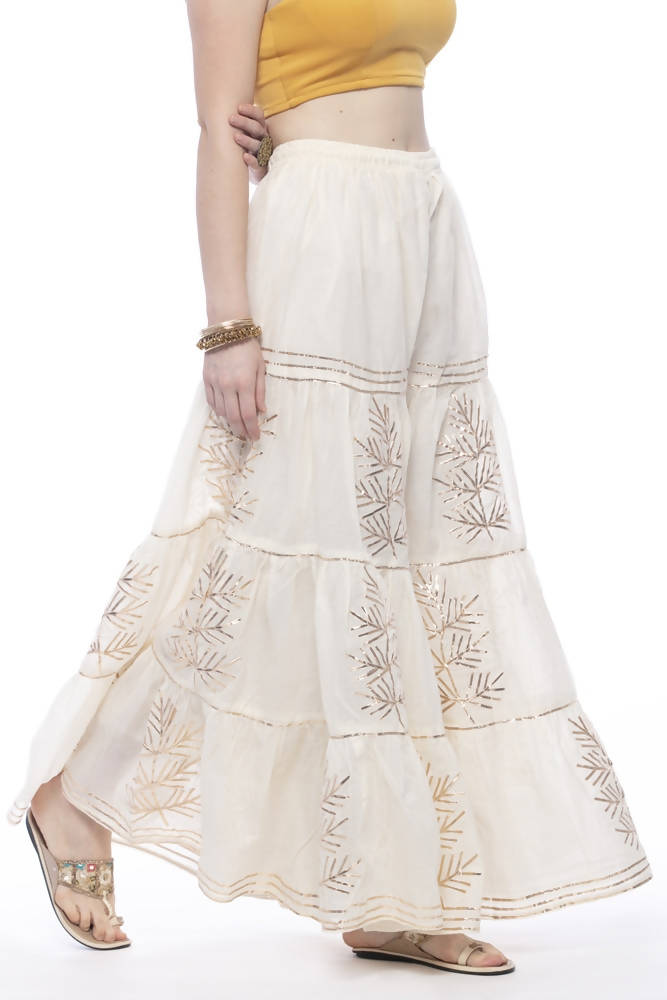 Mominos Fashion Cotton Off White Gotta Work Sharara For Girls