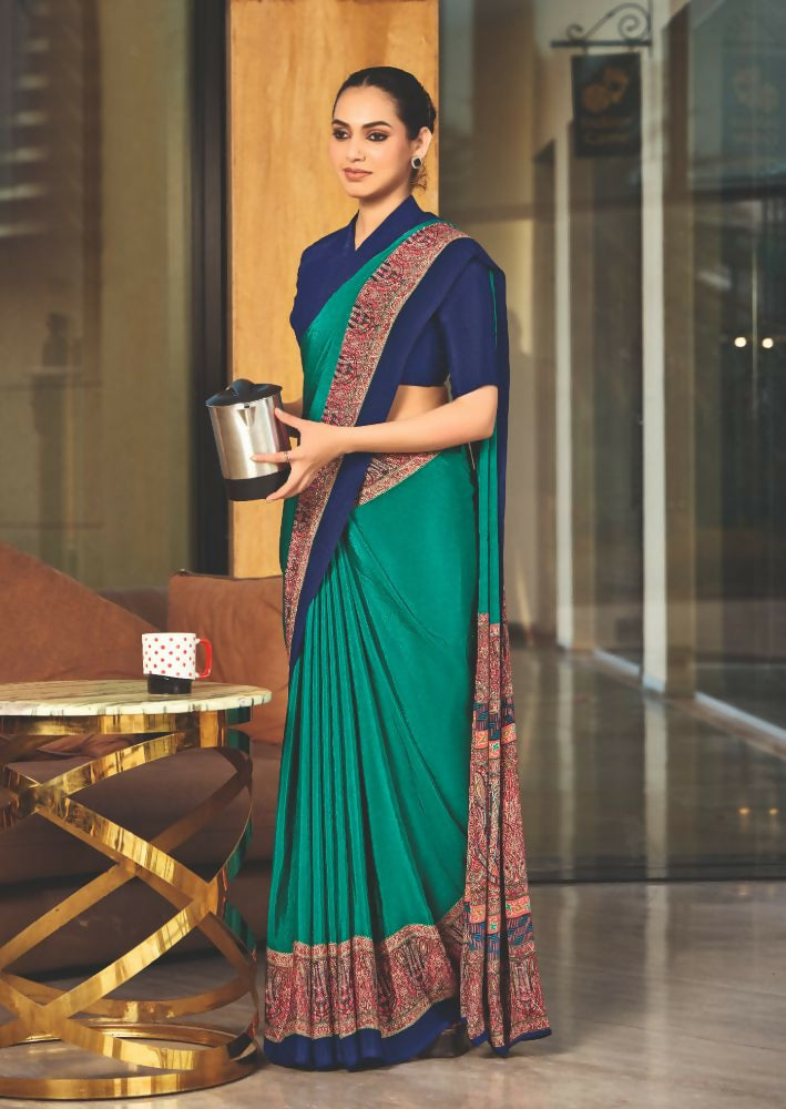 Joban Fashion Green Crepe Silk with Traditional Print Saree