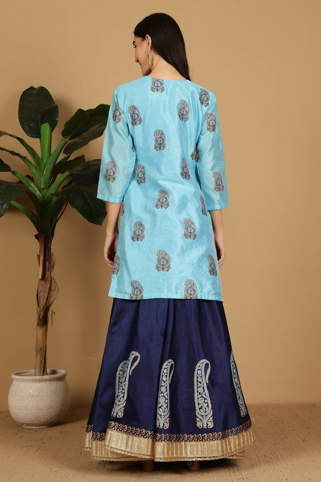 Joban Fashion Turquoise Silk Lehenga Set