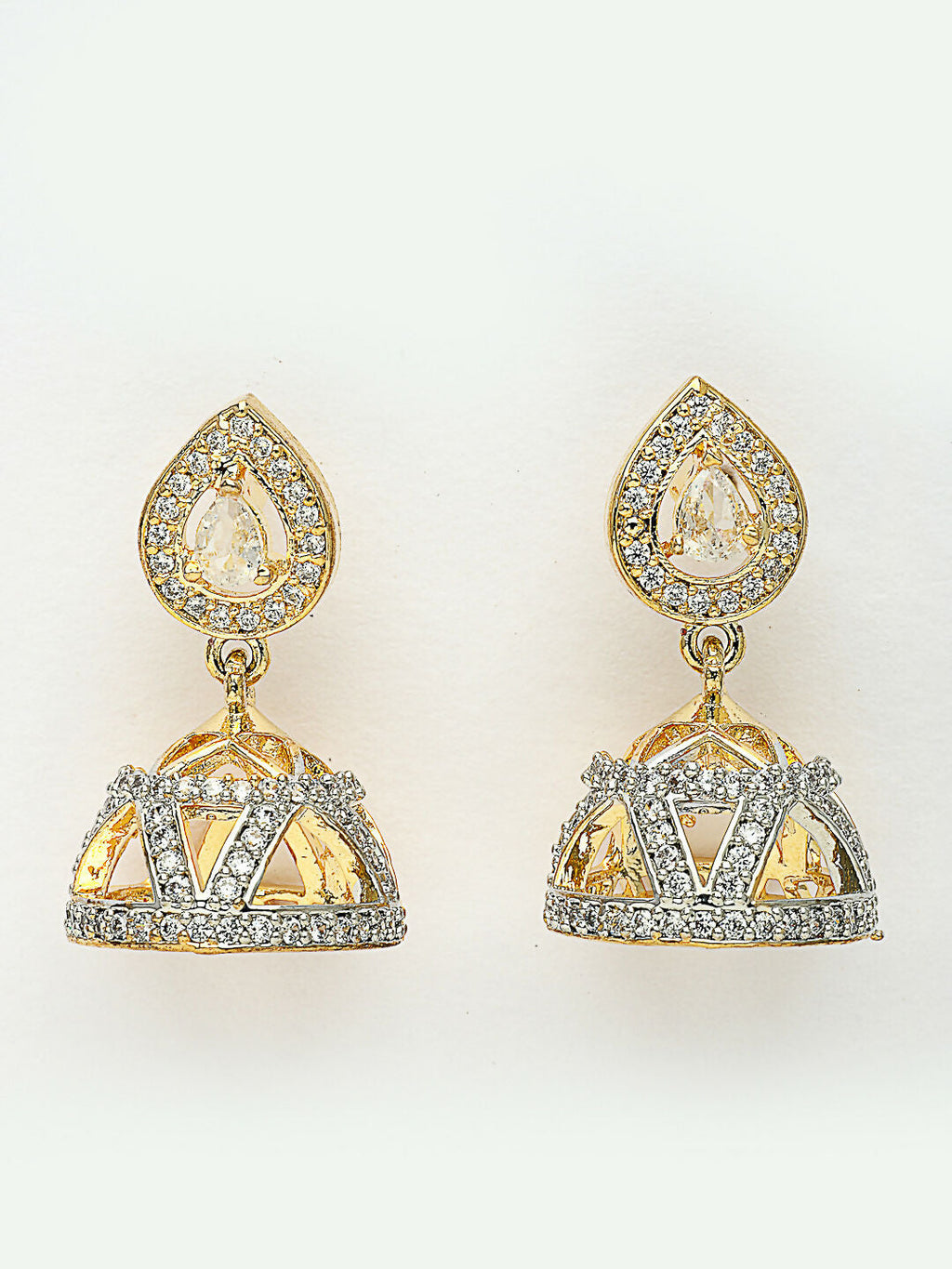 NVR Wome's Gold-Polished AD- Studded Jhumki Earrings