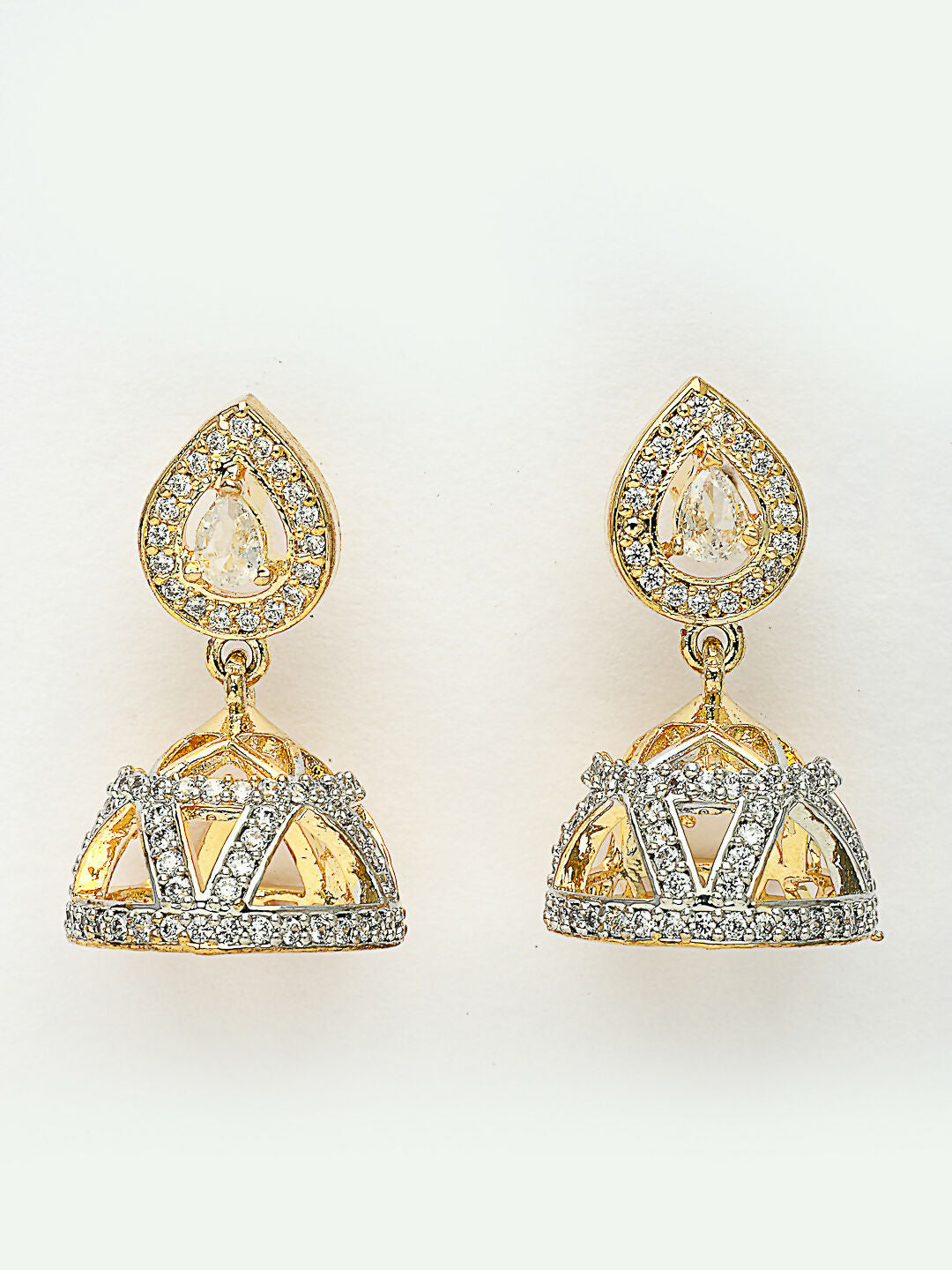 NVR Wome's Gold-Polished AD- Studded Jhumki Earrings