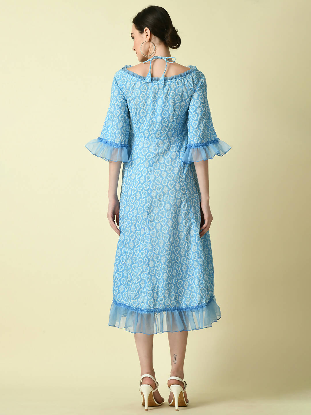 Myshka Women's Blue Empire Printed Dress