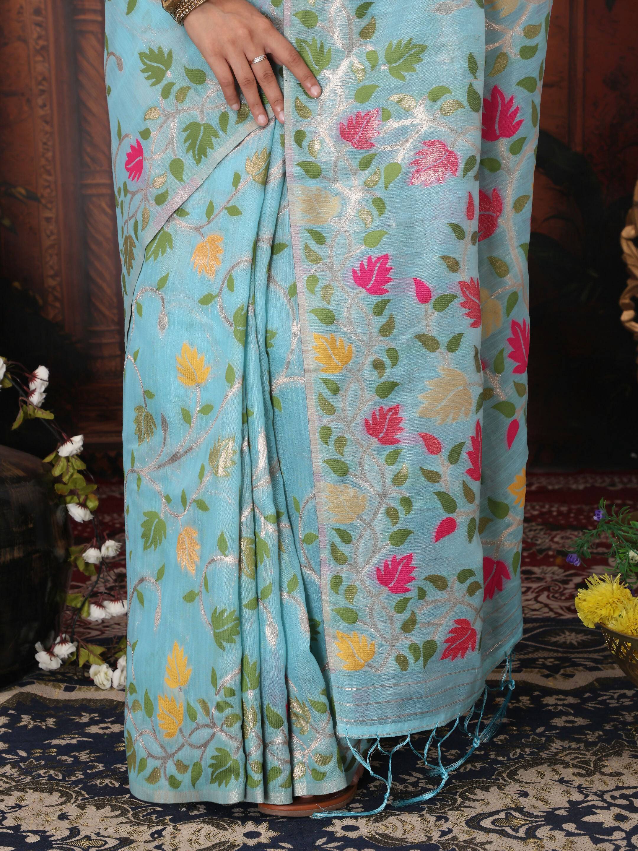 Shree Shyam Fashion Linen Cotton Sky Blue Saree