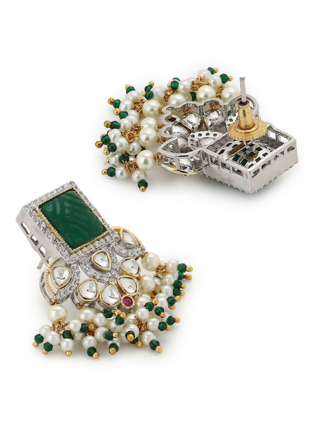 Diamond & Semi Precious Stone Green Earrings- Ruby Raang