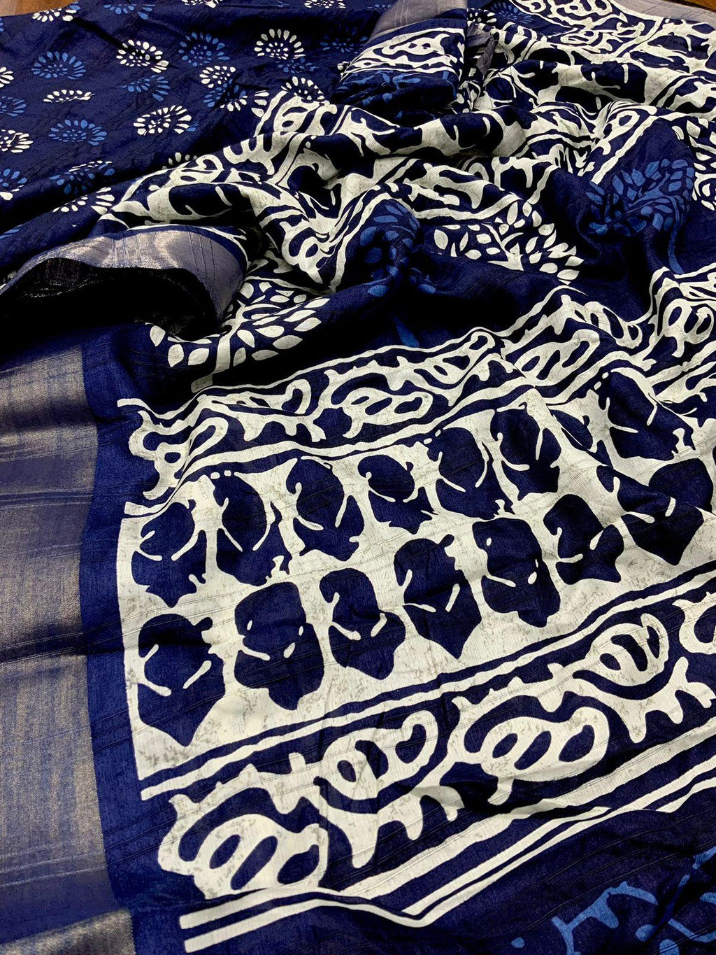 Blue Poly Silk Ethnic Motifs Saree with Unstitched Blouse - Hiral Fashion