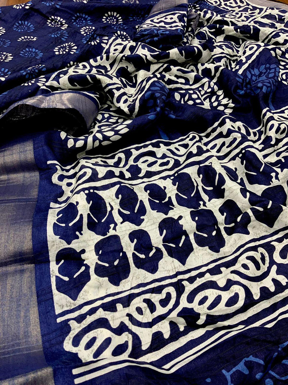 Blue Poly Silk Ethnic Motifs Saree with Unstitched Blouse - Hiral Fashion