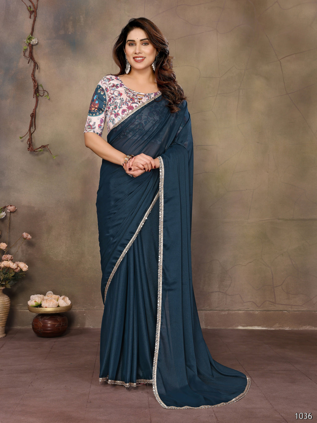 Partywear traditional Georgette Morpich Fancy Saree - Anbazaar