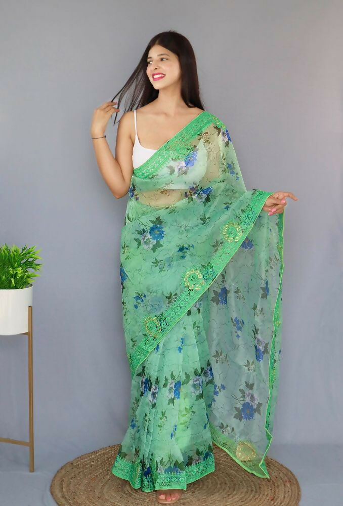 Vamsee Man Mohini Pista Green Organza Saree
