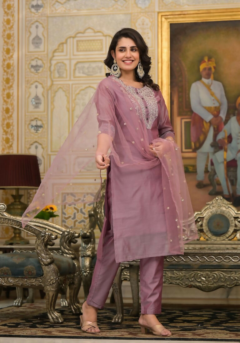 Partywear Designer Rose gold Cotton Silk Stitched Suit With Dupatta - Tanisha
