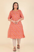 Aramya Peach Soft Cotton Floral Print A-line Kurta Set for Women