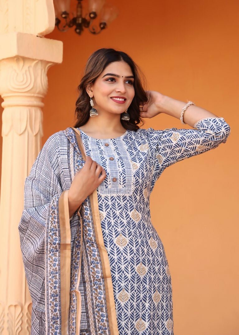 Alvano Alvano Women's 3Pcs Straight Kurti Set Printed Rayon