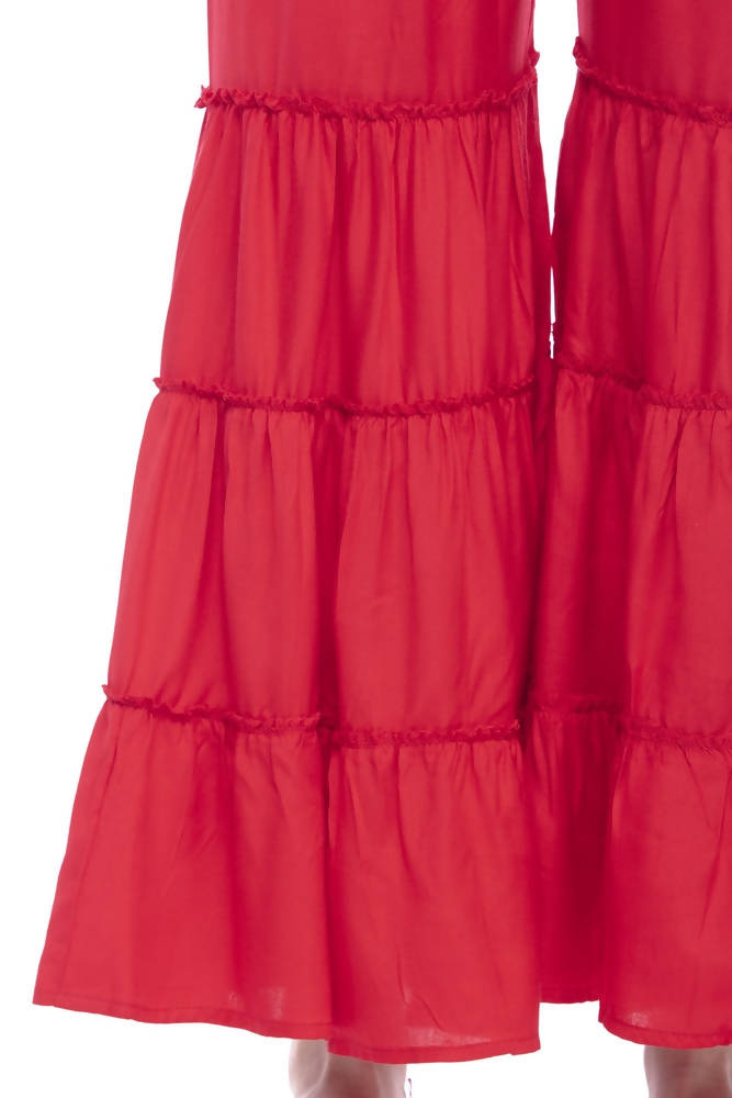 Mominos Fashion Reyon Cotton Red Palazzo