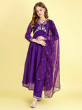 Yash Enterprise Violet Vichitra Silk Embroidery Party Wear Suit Set