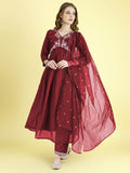 Yash Enterprise Maroon Vichitra Silk Embroidery Party Wear Suit Set