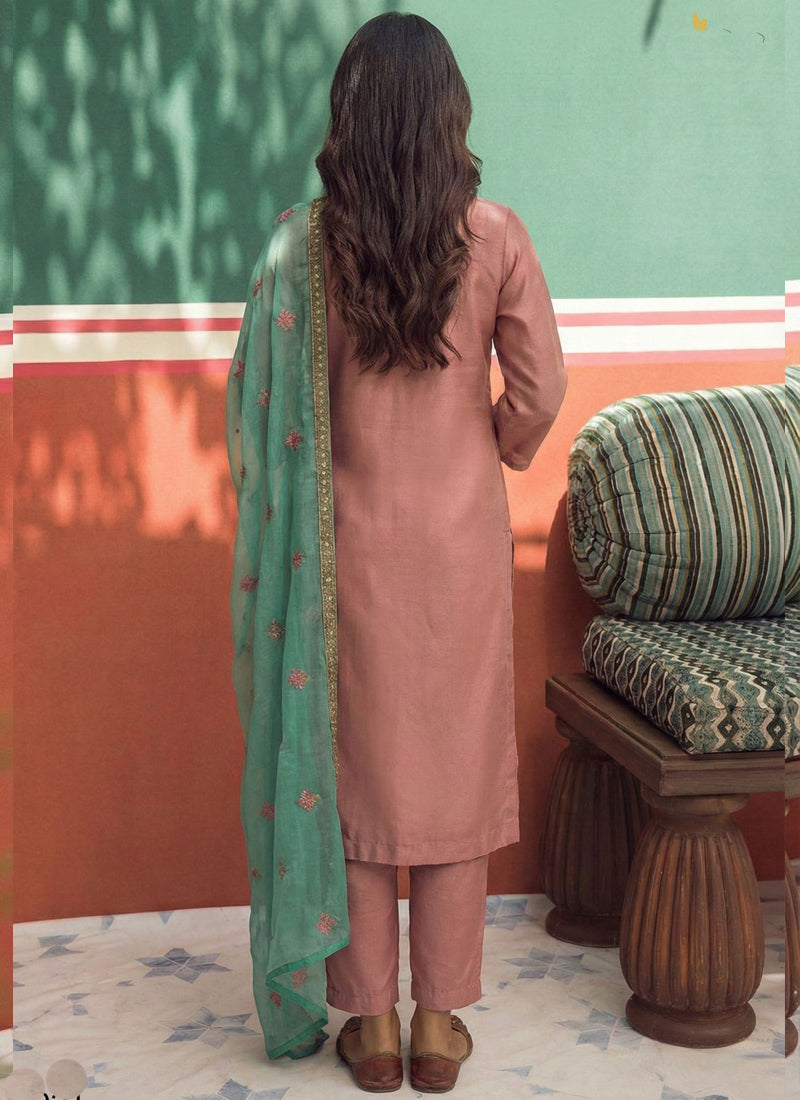 Vegaa Fashion Peach Organza Fancy Zari Party Wear Suit