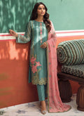 Vegaa Fashion Sky Blue Organza Fancy Zari Party Wear Suit